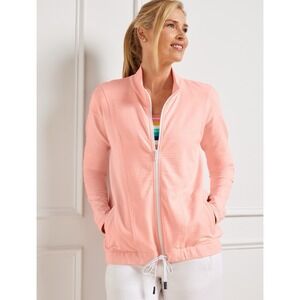 EUC Talbots Cozy Crush Drawstring‎ Waist Jacket UPF 50 Full Zip Pockets XS Pink